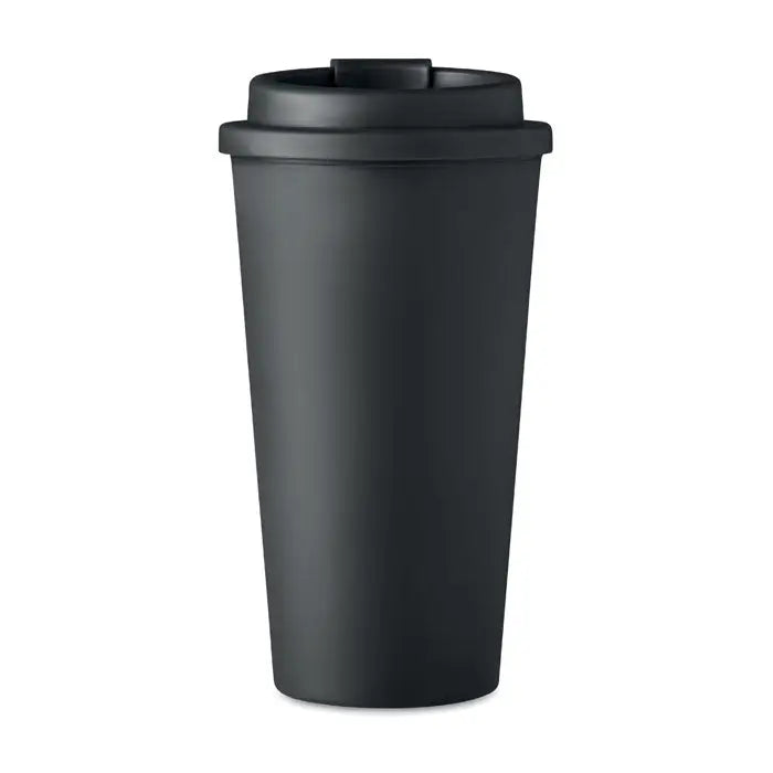 Pahar cu perete dublu 450 ml travel mug negru mat cu capac asortat din material rezistent