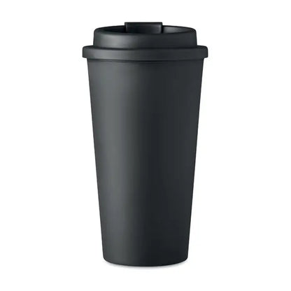 Pahar cu perete dublu 450 ml travel mug negru mat cu capac asortat din material rezistent