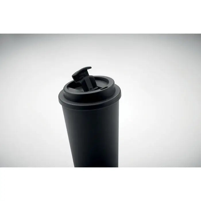 Pahar cu perete dublu 450 ml negru mat cu capac flip-top ideal pentru calatorii