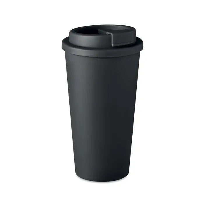 Pahar cu perete dublu 450 ml travel mug negru mat din oțel inoxidabil cu capac etanș și deschidere flip-top