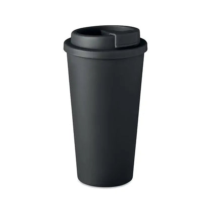 Pahar cu perete dublu 450 ml travel mug negru mat din oțel inoxidabil cu capac etanș și deschidere flip-top