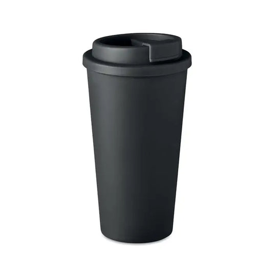 Pahar cu perete dublu 450 ml travel mug negru mat din oțel inoxidabil cu capac etanș și deschidere flip-top