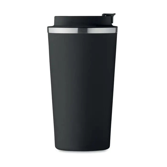 Pahar cu perete dublu 510 ml negru cu finisaj mat si accent argintiu pe margine perfect pentru bauturi calde