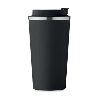 Pahar cu perete dublu 510 ml negru cu finisaj mat si accent argintiu pe margine perfect pentru bauturi calde