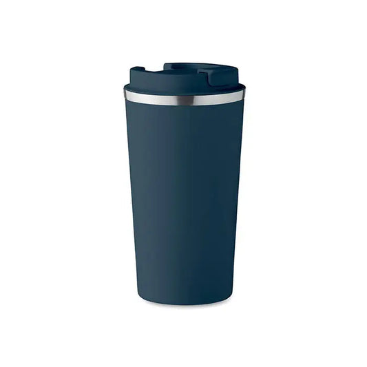 Pahar cu perete dublu 510 ml travel mug izolat navy blue cu margine argintie si capac negru flip-top