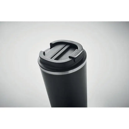 Pahar cu perete dublu 510 ml din otel inoxidabil negru, termos de calatorie cu design minimalist si accent argintiu