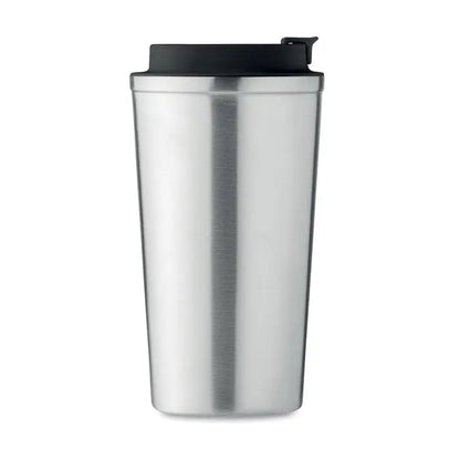Pahar cu perete dublu 510 ml din inox argintiu cu capac negru rabatabil pentru calatorii