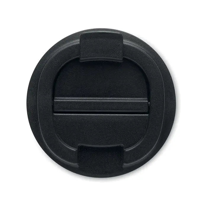 Pahar cu perete dublu 510 ml cu capac negru din plastic texturat si mecanism rabatabil integrat