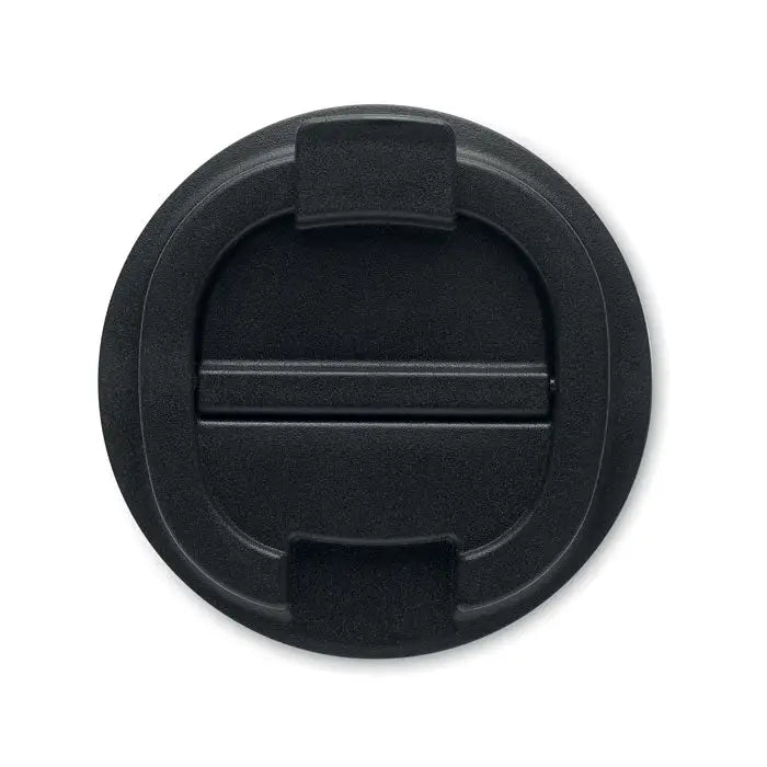 Pahar cu perete dublu 510 ml cu capac negru din plastic texturat si mecanism flip-up integrat