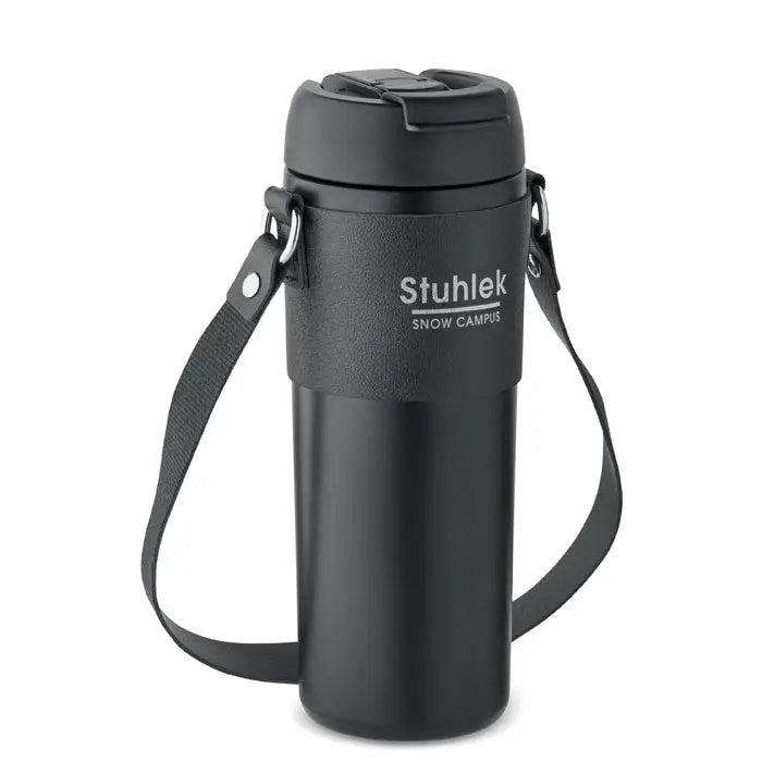 Pahar cu perete dublu 700 ml black stuhlek snow campus cu corp izolant mat si capac asortat pentru calatorii