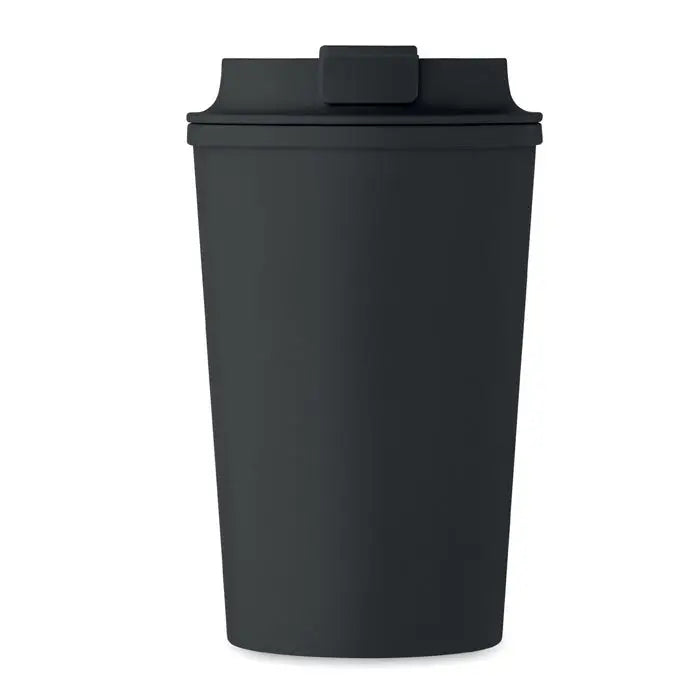 Pahar cu perete dublu pla 350ml negru mat cu design minimalist si capac potrivit pentru calatorii