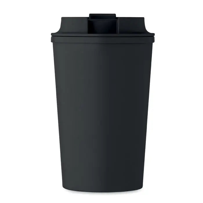 Pahar cu perete dublu pla 350ml negru mat cu capac asortat si design minimalist pentru calatorii