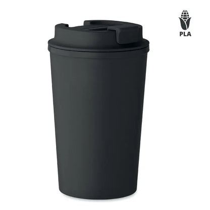 Pahar cu perete dublu pla 350ml negru mat cu design minimalist si capac flip-top sigur pentru calatorii