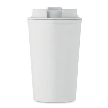 Pahar cu perete dublu pla 350ml din plastic alb cu capac si maner integrat pentru filtrare apa