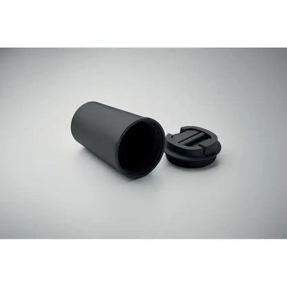 Pahar cu perete dublu pla 350ml cu capac de lentilă cilindric negru mat cu filet și mâner integrat
