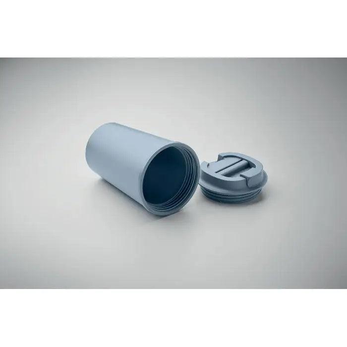 Pahar cu perete dublu pla 350ml albastru deschis cilindric cu capac filetat si maner integrat