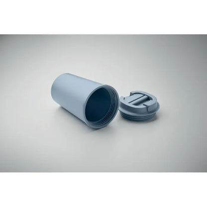 Pahar cu perete dublu pla 350ml albastru deschis cilindric cu capac filetat si maner integrat