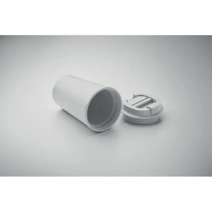 Pahar cu perete dublu pla 350ml alb cilindric cu capac filetat si mecanism integrat de inchidere