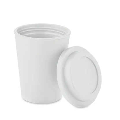 Pahar cu perete dublu pp alb de 300 ml cu capac din plastic pentru cafea
