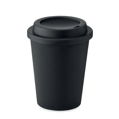 Pahar cu perete dublu pp 300 ml negru mat cu capac potrivit pentru cafea de calatorie