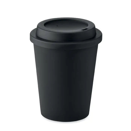 Pahar cu perete dublu pp 300 ml negru mat cu capac potrivit pentru cafea de calatorie