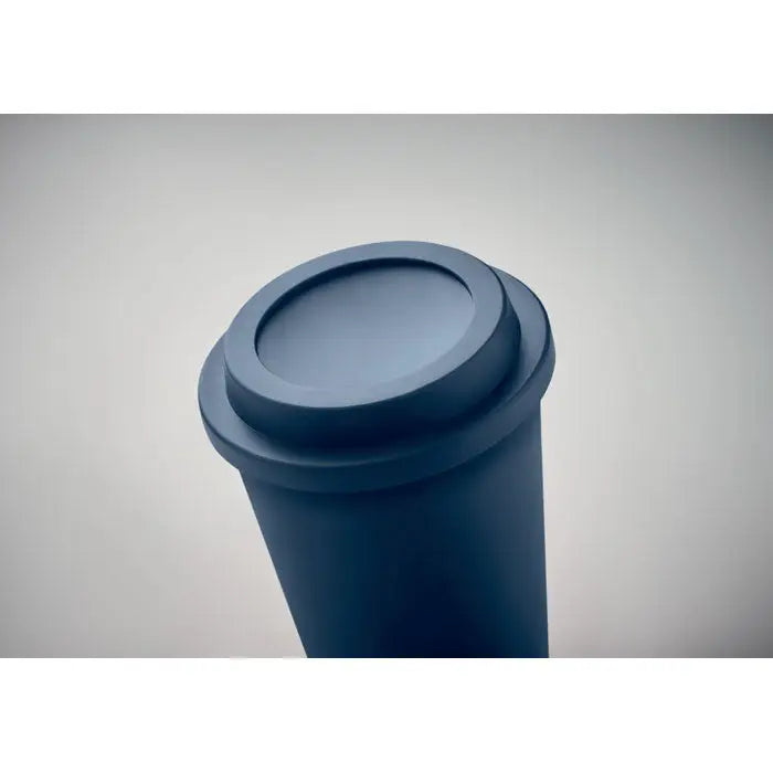 Pahar cu perete dublu pp 300 ml cupa reutilizabila albastru inchis mat cu capac asortat