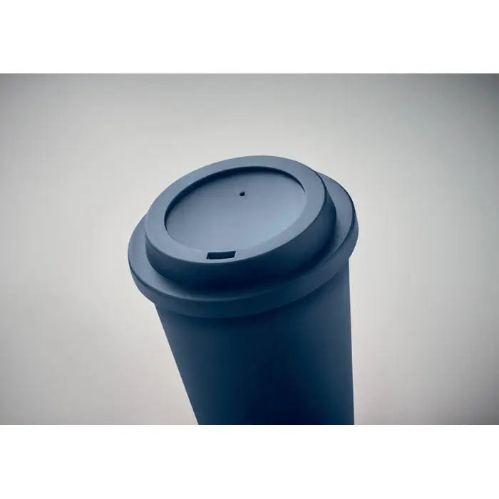 Pahar cu perete dublu pp 300 ml albastru închis reutilizabil cu capac asortat și deschidere mică pentru sorbit