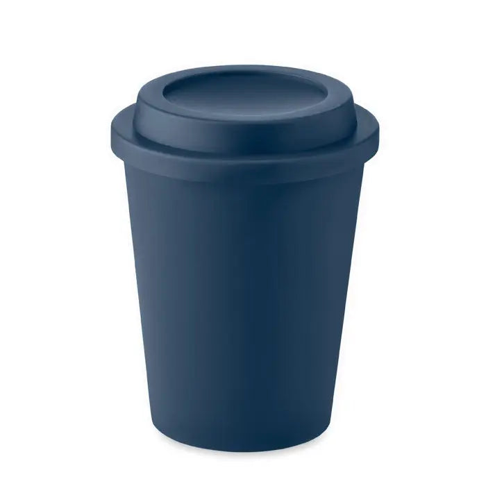 Pahar cu perete dublu pp 300 ml albastru inchis din plastic cu capac pentru calatorii