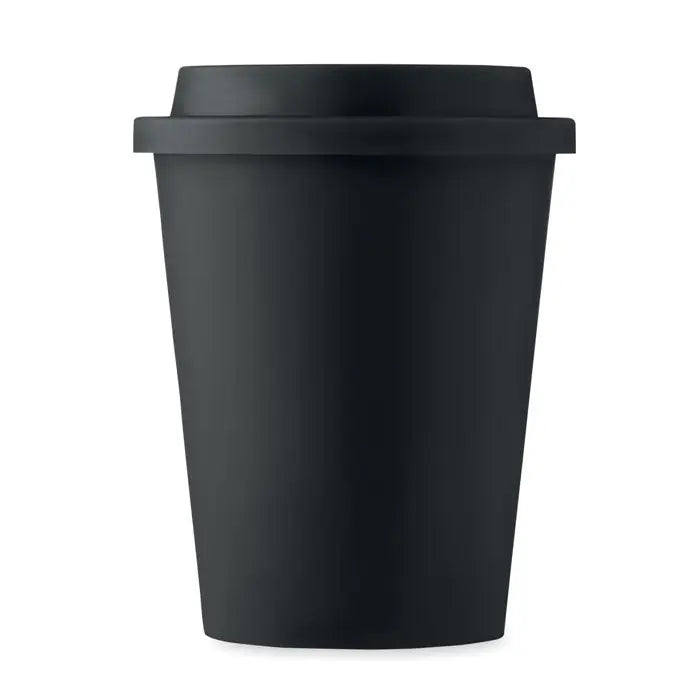 Pahar cu perete dublu pp 300 ml travel mug negru mat cu capac asortat din material plastic durabil