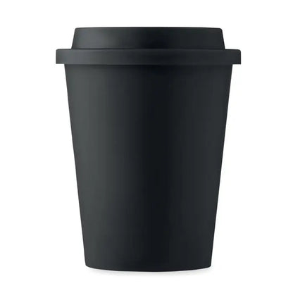 Pahar cu perete dublu pp 300 ml travel mug negru mat cu capac potrivit pentru bauturi calde si reci