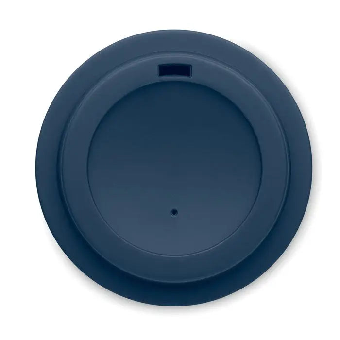 Capac din silicon albastru naval pentru pahar cu perete dublu pp 300 ml cu deschidere dreptunghiulara si orificiu central