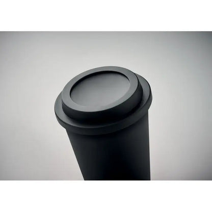 Pahar cu perete dublu pp 300 ml negru cilindric cu capac si finisaj mat neted din plastic