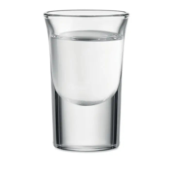 Pahar de shot 28 ml din sticla transparenta cu margine conica usor evazata si suprafata neteda