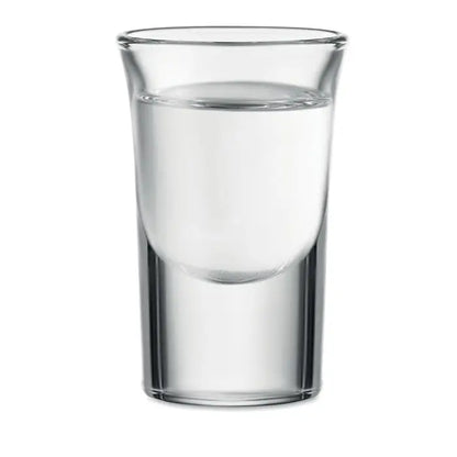 Pahar de shot 28 ml din sticla transparenta cu margine conica usor evazata si suprafata neteda