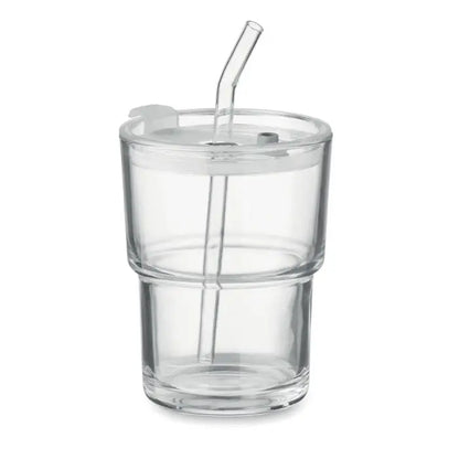 Pahar de sticla cu paie 400ml transparent cup dublu perete din plastic cu capac transparent si pai curbat