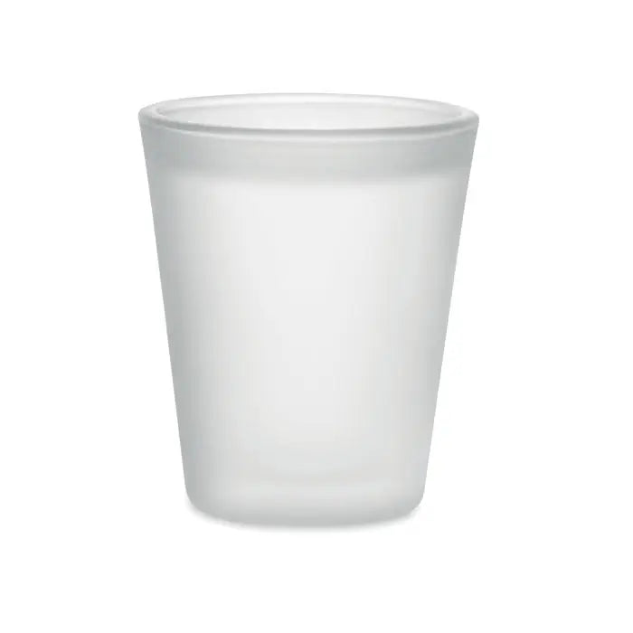 Pahar de sublimare 44ml din sticla alba mata cu margine neteda rotunjita si laturi usor conice