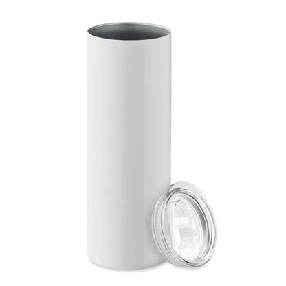 Pahar de sublimare cu perete dublu alb cilindric izolat cu capac transparent pentru bauturi calde si reci