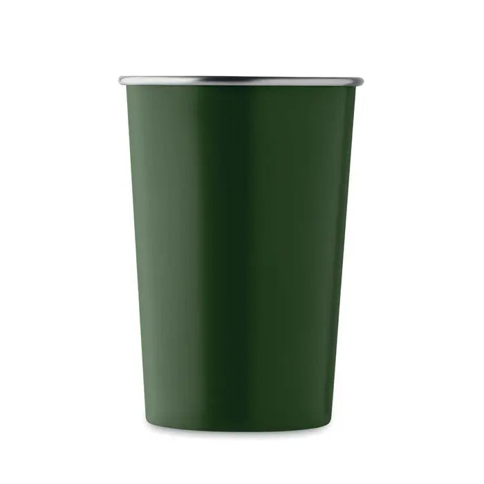 Pahar din otel inoxidabil reciclat cu email verde inchis si margine argintie lustruita
