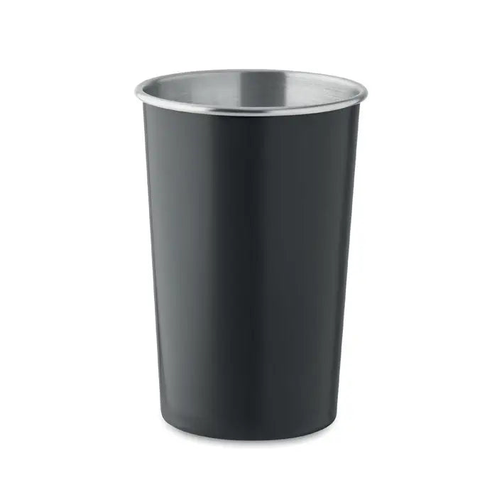 Pahar din otel inoxidabil reciclat negru cilindric cu margine argintie lustruita