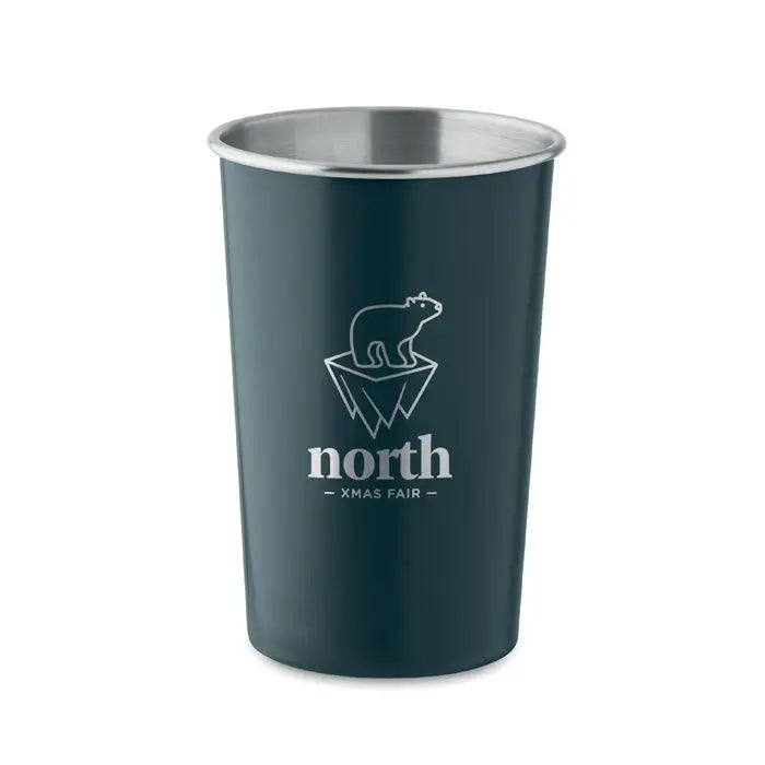 Pahar din otel inoxidabil reciclat verde inchis cu capac izolat si logo alb gravat cu urs polar pe gheata