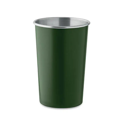 Pahar din otel inoxidabil reciclat cu email verde inchis si margine argintie lustruita