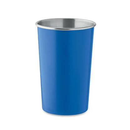 Pahar din otel inoxidabil reciclat albastru cu margine din inox lustruit pentru bauturi