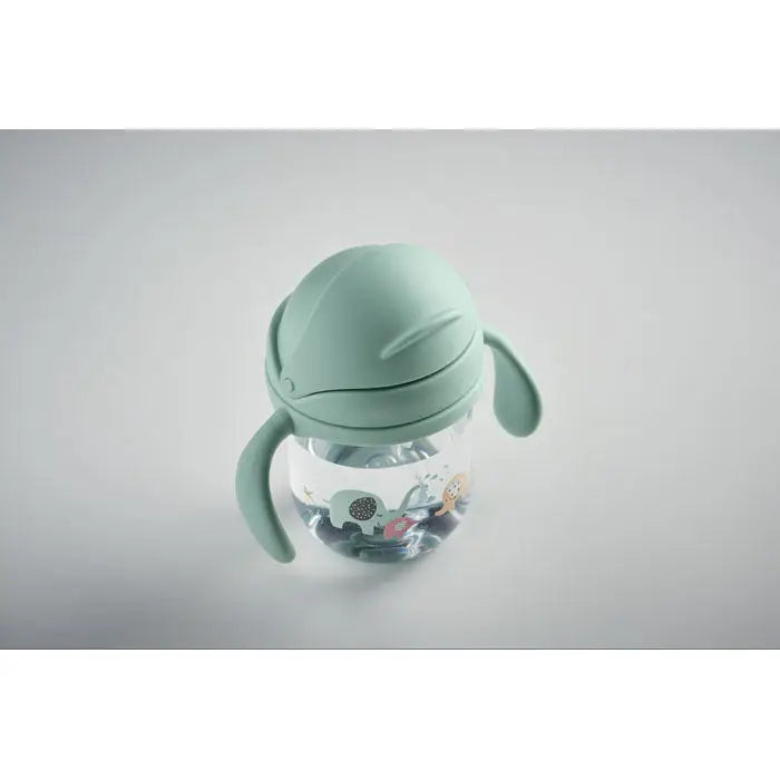 Pahar pentru bebeluși tritan verde mentă cu capac silicon balenă și corp transparent cu desene animate
