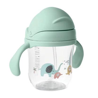Pahar pentru bebeluș din tritan cu corp transparent, capac din silicon mint și desene animate colorate