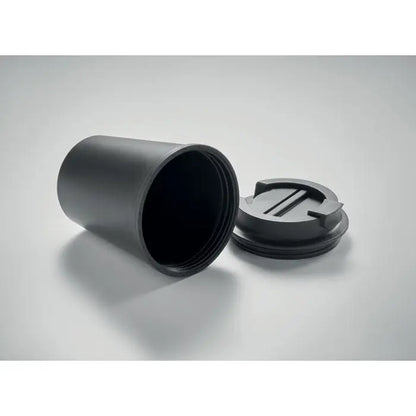 Pahar pp 300 ml un termos cilindric negru cu capac cu doua fante si tab pentru deschidere usoara