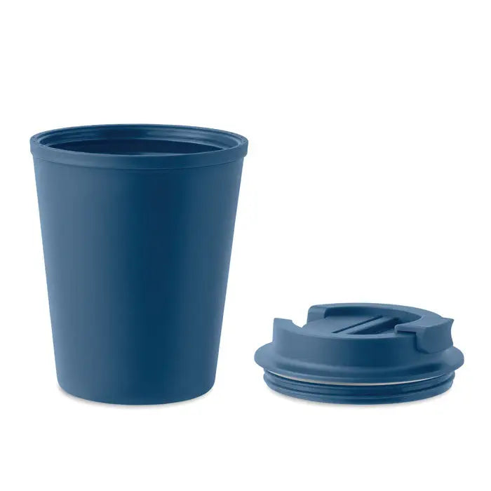 Pahar pp 300 ml navy blue termos izolat cu capac flip-top și mâner integrat pentru călătorii