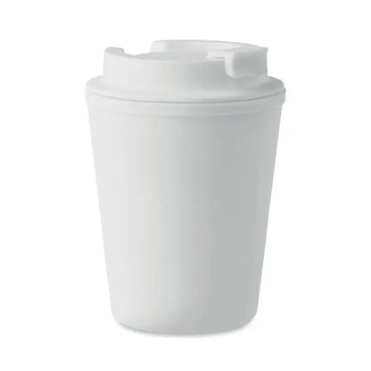 Pahar pp 300 ml alb din plastic cu capac asortat si gura rabatabila pentru calatorii