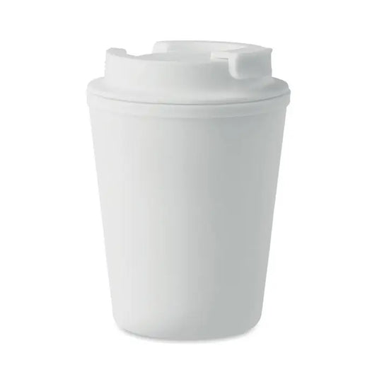 Pahar pp 300 ml alb din plastic cu capac asortat si gura rabatabila pentru calatorii