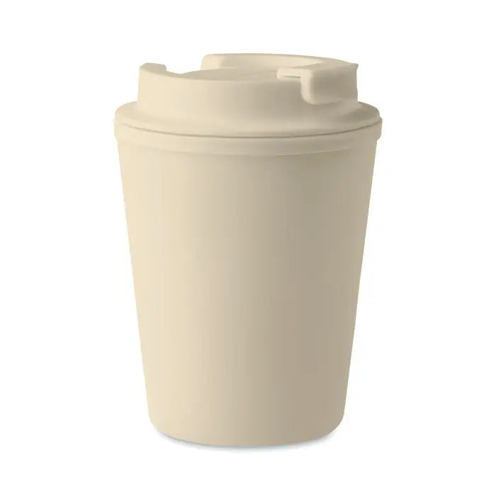 Beige pahar pp 300 ml din plastic cu capac flip-top, ideal pentru bauturi calde in miscare