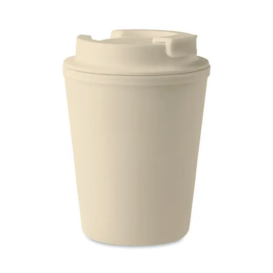 Beige pahar pp 300 ml din plastic cu capac flip-top, ideal pentru bauturi calde in miscare